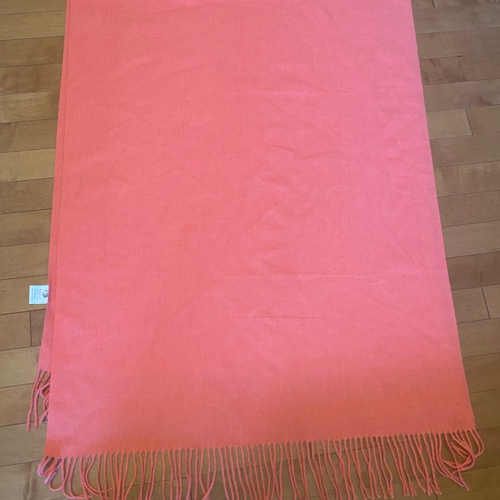 Eagool Coral Fringe Cashmere Blend Scarf  71” by 27” EUC Super Soft